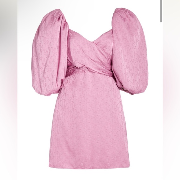 Johanna Ortiz Midnight Promises Satin Jacquard Pink Mini Dress Size 6 - Picture 14 of 14